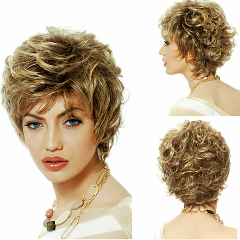 Lady Women Fashion Short Curly Wigs Black Blonde Wavy Hair Pexie Boycut Wig