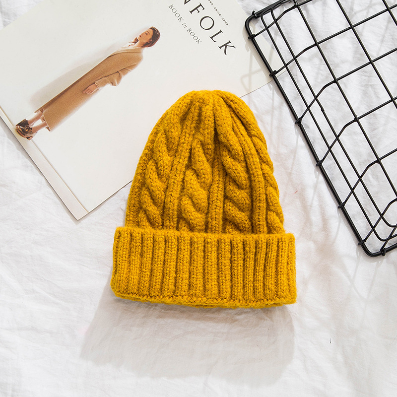New Arrival Stylish Autumn Winter Warm Women Braided Crochet Wool Knitted Beanie Beret Ski Ball Cap Baggy Solid Hat Skullies