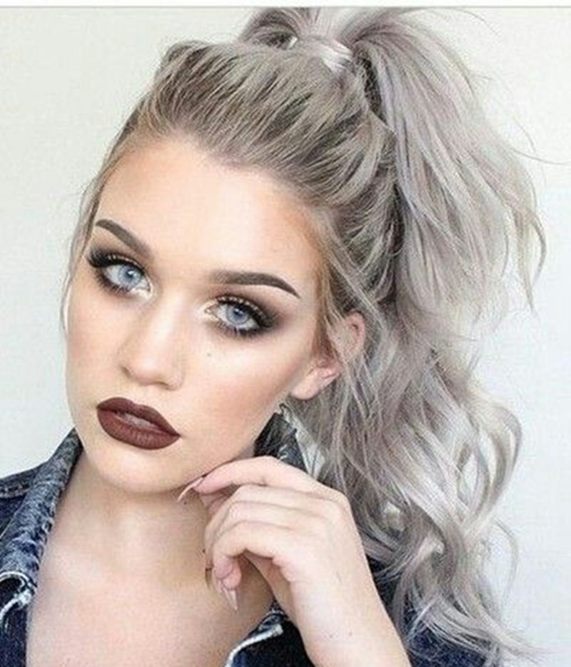 Grey hair weave ponytail hair piece clip in afro kinky human virgin wrap around gray drawstring horse tail women Ponytails hairpieces