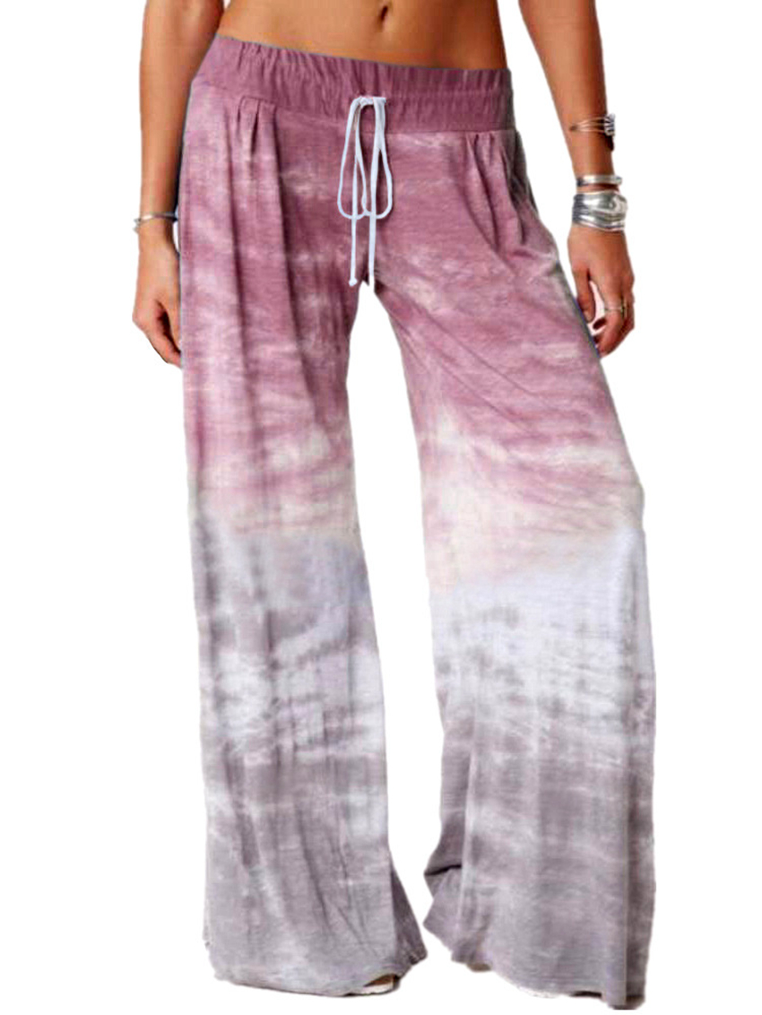 Capris Spot 2021 women European American spring and summer loose gradient color printing yoga wide leg sports trousers