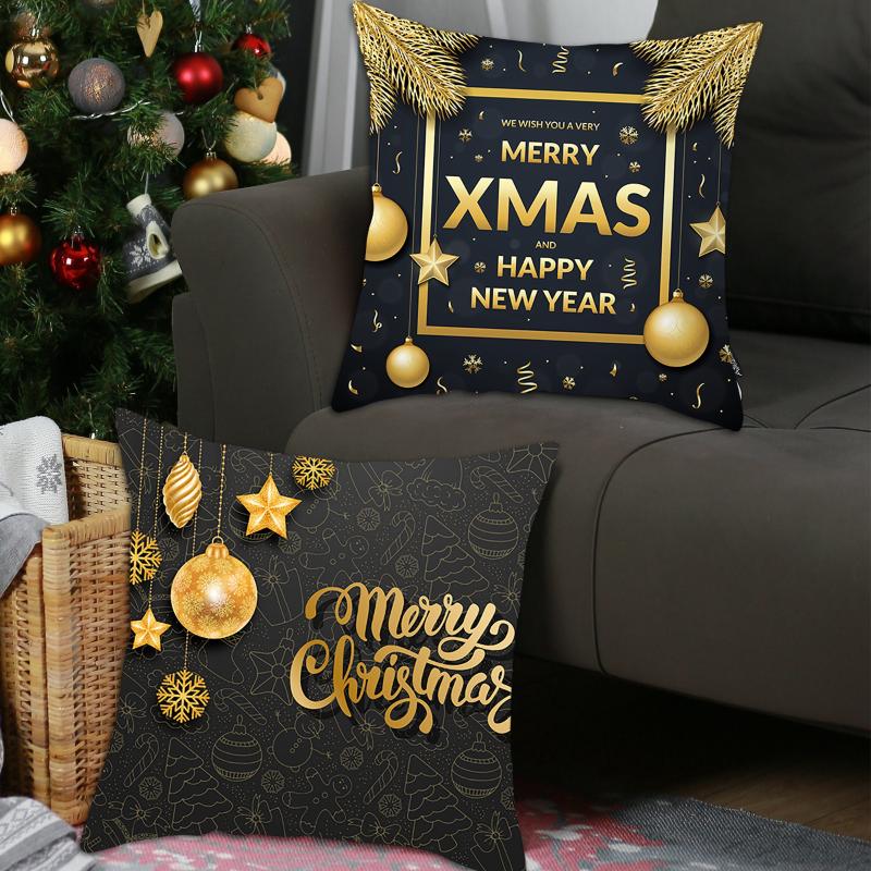 QIFU Peach Skin Black Gold Christmas Hug Pillowcase Cushion Cover Christmas Decorations For Home Sofa Pillow Case New Year 2021