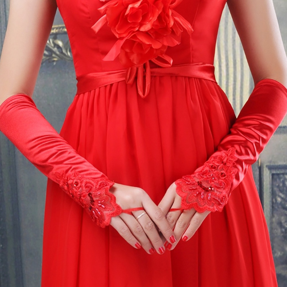 2020 1 pair new Bride Gloves Fingerless Lace Satin Women Girls Prom Feast Wedding Accessories wedding gloves