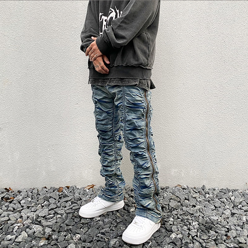 Retro Ruched Side Zipper Jeans Men Straight Washed Streetwear Denim Trousers Elastic Wasit Hip Hop Mens Jeans Pants, Black
Retro Ruched Side Zipper Jeans Men Straight Washed Streetwear Denim Trousers Elastic Wasit Hip Hop Mens Jeans Pants, Black