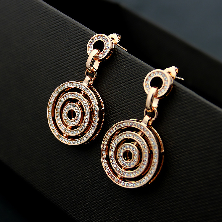 Europe America Style Lady Women Titanium Steel Tassels Engraved B Initials 3 Circle Full Diamond Stud Earrings 2 Color