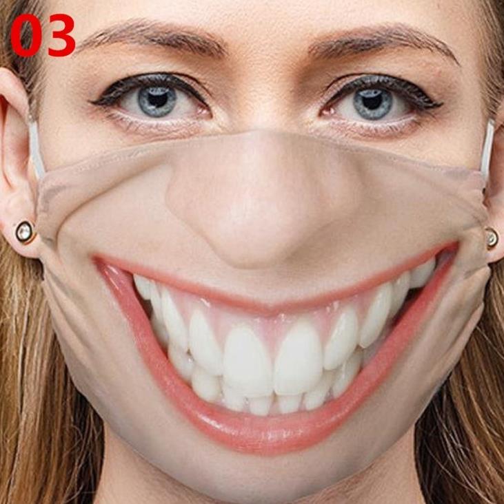 Mens 3D Printed Funny Face Mask Breathable Washable Mouth Protection Cotton Covers Reusable Anti Dust Unisex Women