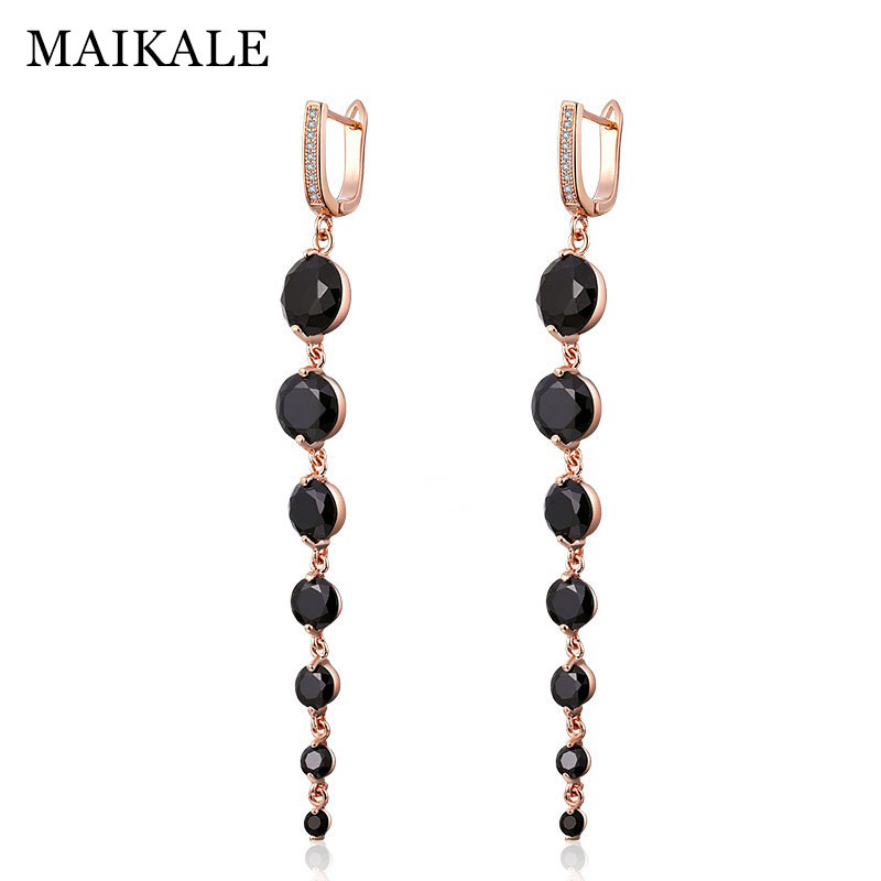 Dangle & Chandelier MAIKALE Luxury Rose Gold Tassel Long Earrings Black Cubic Zirconia CZ Beads For Women Wedding Fine Jewelry Gifts
Dangle & Chandelier MAIKALE Luxury Rose Gold Tassel Long Earrings Black Cubic Zirconia CZ Beads For Women Wedding Fine Jewelry Gifts
