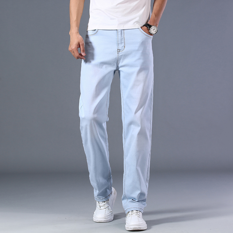 2020 Autumn New Plus Size 40 42 44 Men's Light Blue Thin Jeans Loose and Straight Classic Style Cotton High Stretch Denim Pants, Blue black
2020 Autumn New Plus Size 40 42 44 Men's Light Blue Thin Jeans Loose and Straight Classic Style Cotton High Stretch Denim Pants, Blue black