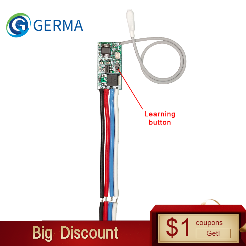 GERMA Universal Wireless 433 Mhz DC 3.6V-24V Remote Control Switch 433Mhz 1 CH RF Relay Receiver LED Light Controller DIY Kit
GERMA Universal Wireless 433 Mhz DC 3.6V-24V Remote Control Switch 433Mhz 1 CH RF Relay Receiver LED Light Controller DIY Kit