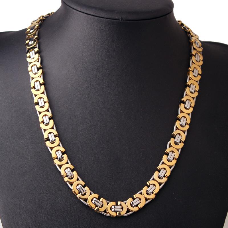 Fashion Luxury Men Fashion Gold Chain Necklace Stainless Steel Byzantine Chains Street Hip Hop Jewelry 6811mm Wide