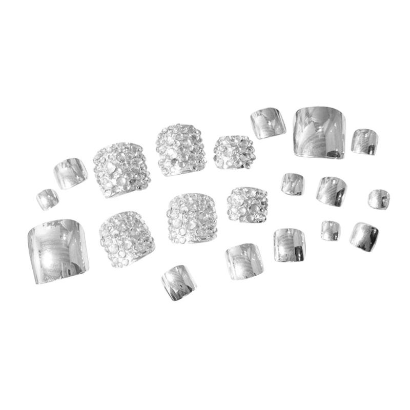 New 24 pcs Summer Beauty Chic Toe Nails Metallic Silver For Foot Nail High Quality with Rhinestone Foot False Nail
New 24 pcs Summer Beauty Chic Toe Nails Metallic Silver For Foot Nail High Quality with Rhinestone Foot False Nail