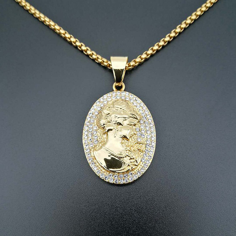 Hip Hop Rhinestones Paved Bling Iced Out Stainless Steel Queen Victoria Pendants Necklaces for Men Rapper Jewelry
Hip Hop Rhinestones Paved Bling Iced Out Stainless Steel Queen Victoria Pendants Necklaces for Men Rapper Jewelry