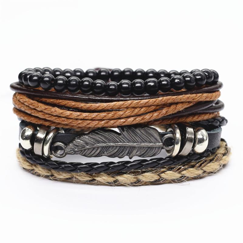 New Arrival 4pcs/set Feather Skull Cross Hook Charm Wood Beads Men Leather Bracelets For Women Homme Femme Male Jewelry
New Arrival 4pcs/set Feather Skull Cross Hook Charm Wood Beads Men Leather Bracelets For Women Homme Femme Male Jewelry