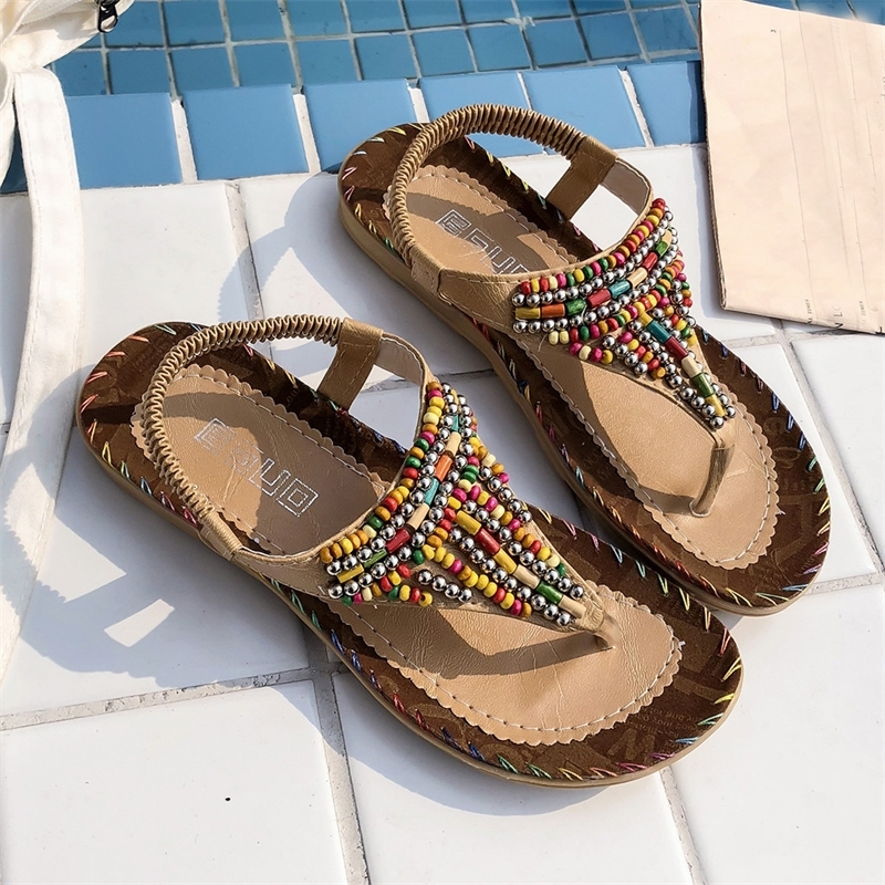 2019 Women Flat Sandals Bohemian String Bead Summer Shoes Flat Sandals Women Casual Beach Sandals Women Shoes Y200620