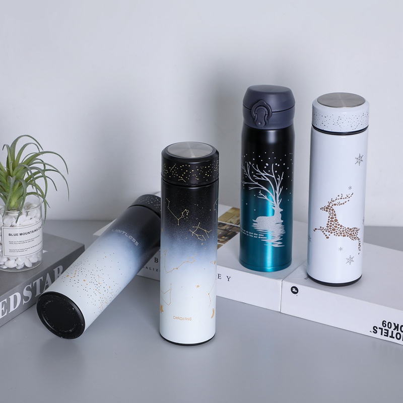 Christmas romantic night sky fluorescent elk fashion kettle vacuum insulated stainless steel hand warmer mug