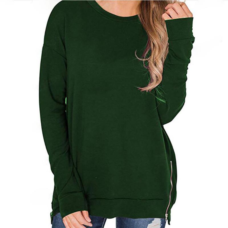 Side Zippers Autumn Crew Neck Women Sweatshirt Long Sleeve Breathable Cotton Blend Comfortable Tops Loose Soft Casual Solid, Black 
Side Zippers Autumn Crew Neck Women Sweatshirt Long Sleeve Breathable Cotton Blend Comfortable Tops Loose Soft Casual Solid, Black