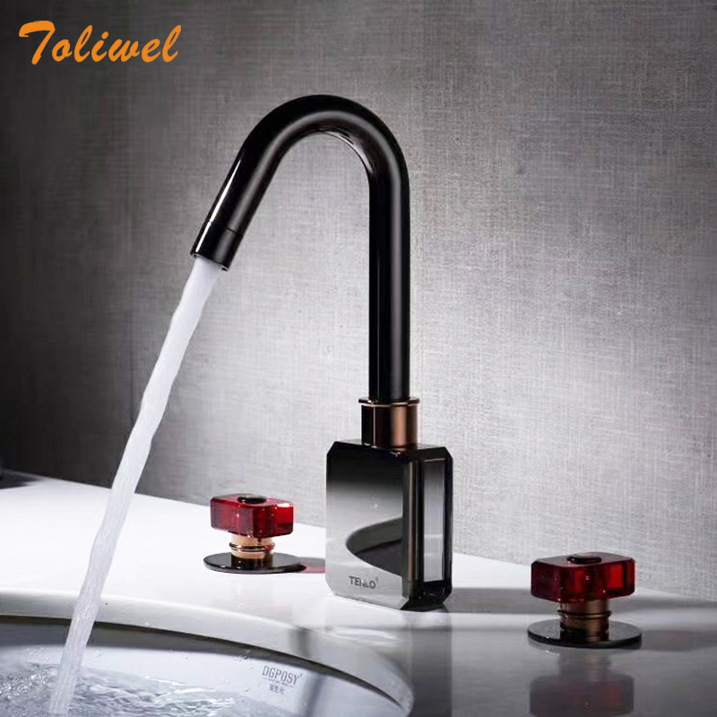 3 Hole Basin Faucet Black Bathroom Sink Widespread Faucets Double Handle Hot and Cold Water Tap Nice Design
3 Hole Basin Faucet Black Bathroom Sink Widespread Faucets Double Handle Hot and Cold Water Tap Nice Design