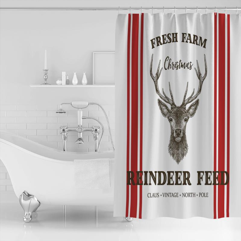 Shower Curtains Bathroom Waterproof Curtain Christmas Elk Farm Red Stripes Fabric Home Decor