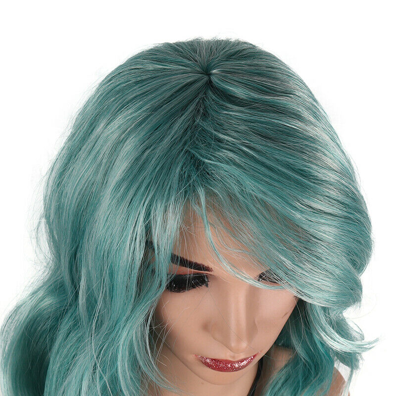 Ombre Green White Fashion Synthetic Hair Wig Long Straight Full Wigs Natural