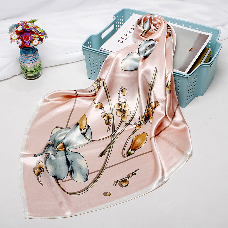 2019 Fashion Head Scarf For Women Floral Print Silk Satin Hijab Scarfs Female 90*90cm Square Shawls Kerchief Scarves For Ladies T200910