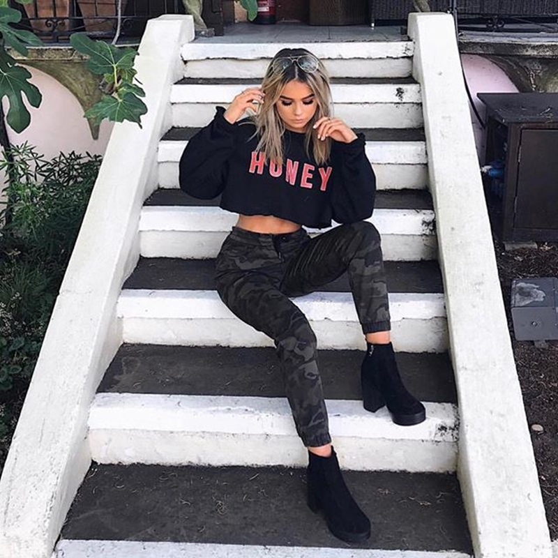 Fashion Black Long Sleeve Crop Top Women HONEY Letter Print Sexy Tee Ladies Autumn Pullover T Shirts Loose Hoodie Drop 200925