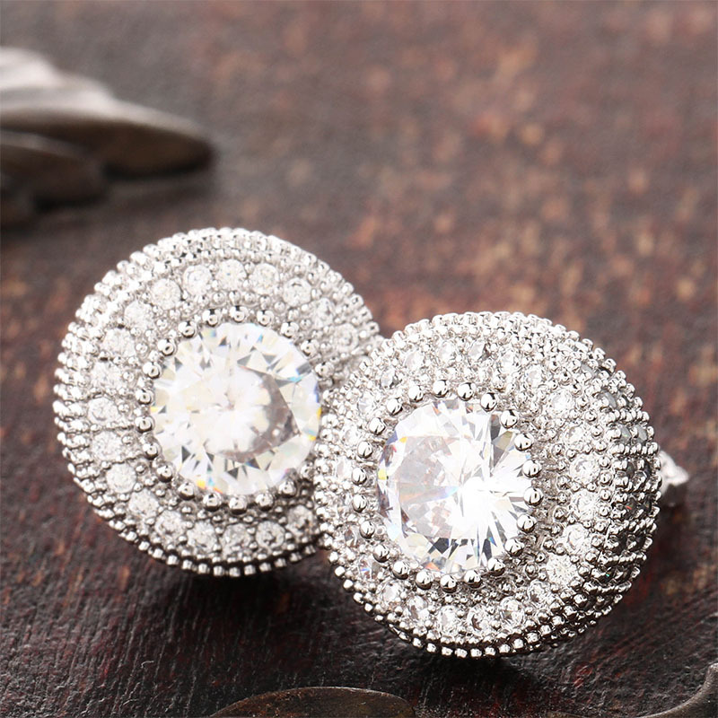 American INS style round zircon earrings with hiphop personality stud earrings for men and women