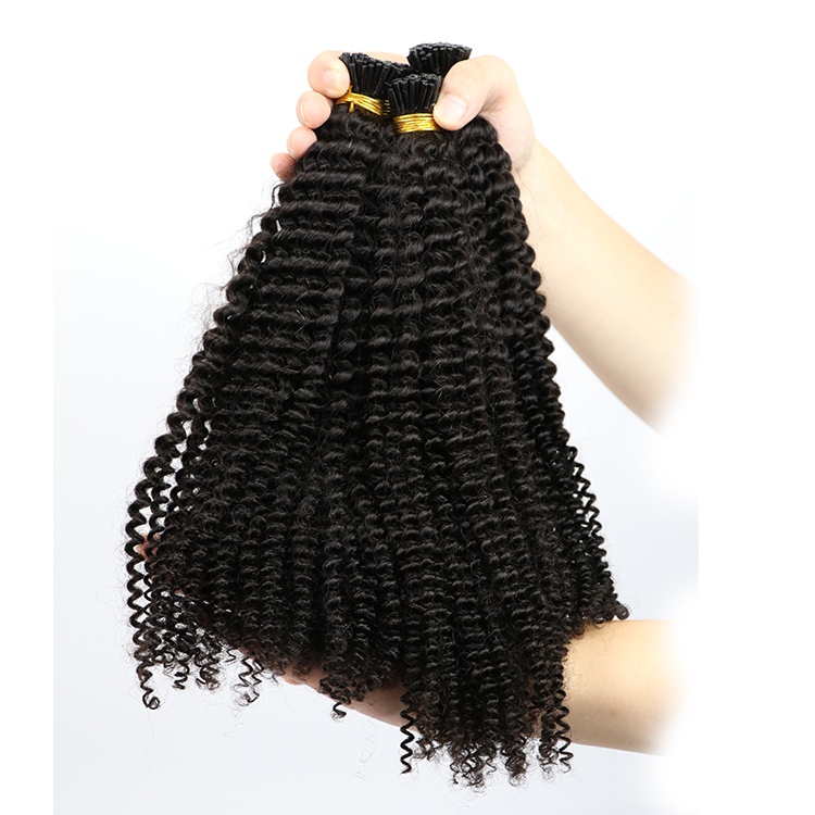 10A Grade Afro Kinky Curly I tip Hair Raw Indian Human Hair Pre bonded Extensions Natural Black I-tip hair 100g 1g/strand