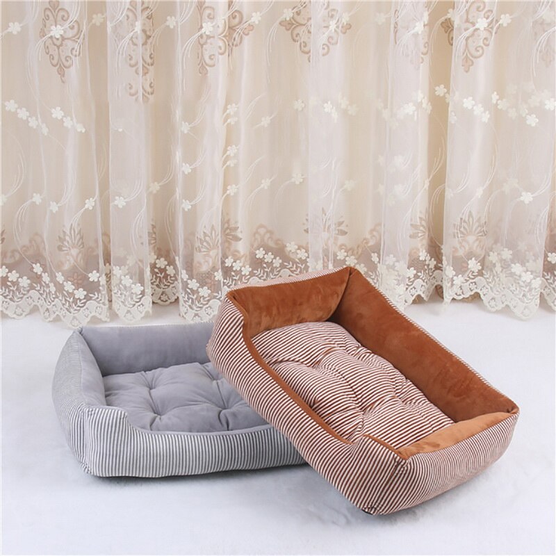 Cat Beds & Furniture 3 Size Pet Bed Dog Warm Pad Winter Mat Striped Products Small Medium Large Big Sized Kennel Waterproof Nest