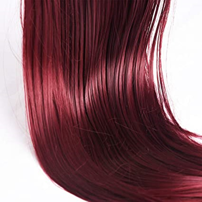 Wine red 100% human hair pony tail hair piece wraps around Clip in Ponytail Extension Wrap Around Straight Hair for Women