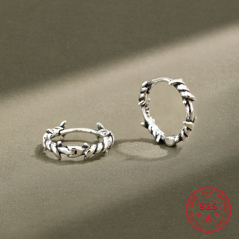 Korean 925 Sterling Silver Hoop Earrings INS Retro Twisted Hoop Earrings Antique Silver 925 Circle Fashion Jewelry