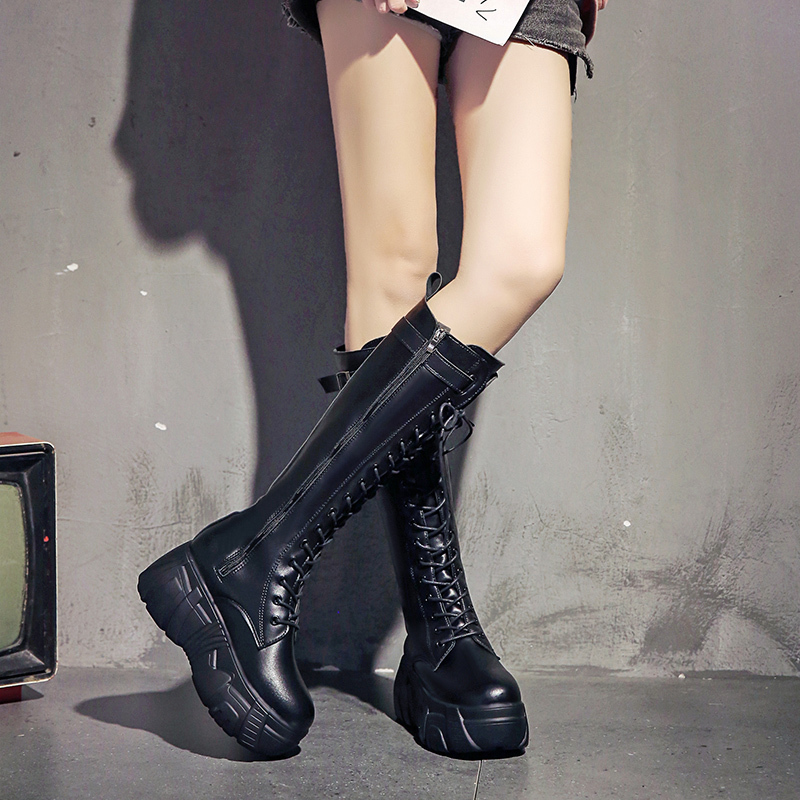 Spring Women's Square Heel Lace-Up Knee High Long Boots Fashion Bling Rhinestone Leather Platform Boots Black Zapatos De Mujer
Spring Women's Square Heel Lace-Up Knee High Long Boots Fashion Bling Rhinestone Leather Platform Boots Black Zapatos De Mujer