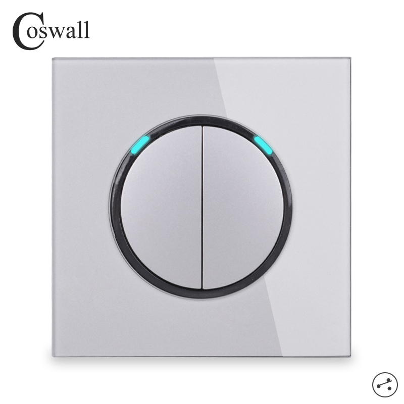 Coswall 2 Gang 2 Way Random Click On / Off Wall Light Switch Switched LED Indicator Pass Through Switch Glass Panel Grey Gray
Coswall 2 Gang 2 Way Random Click On / Off Wall Light Switch Switched LED Indicator Pass Through Switch Glass Panel Grey Gray