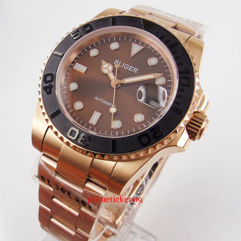 BLIGER Rose Gold Sapphire Glass Bracelet Clasp Date Indicator With Magnifier Automatic Men Wristwatch MIYOTA Movement, Logo mingzhu 2813 
BLIGER Rose Gold Sapphire Glass Bracelet Clasp Date Indicator With Magnifier Automatic Men Wristwatch MIYOTA Movement, Logo mingzhu 2813