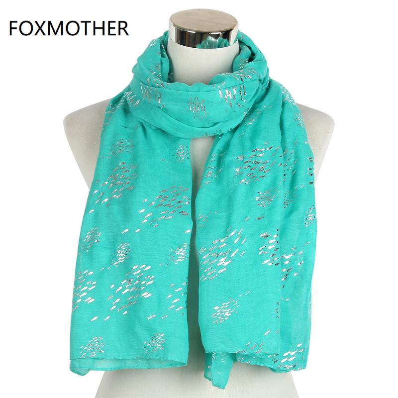 FOXMOTHER New Fashion Foil Sliver Fish Scarfs For Women Ladies