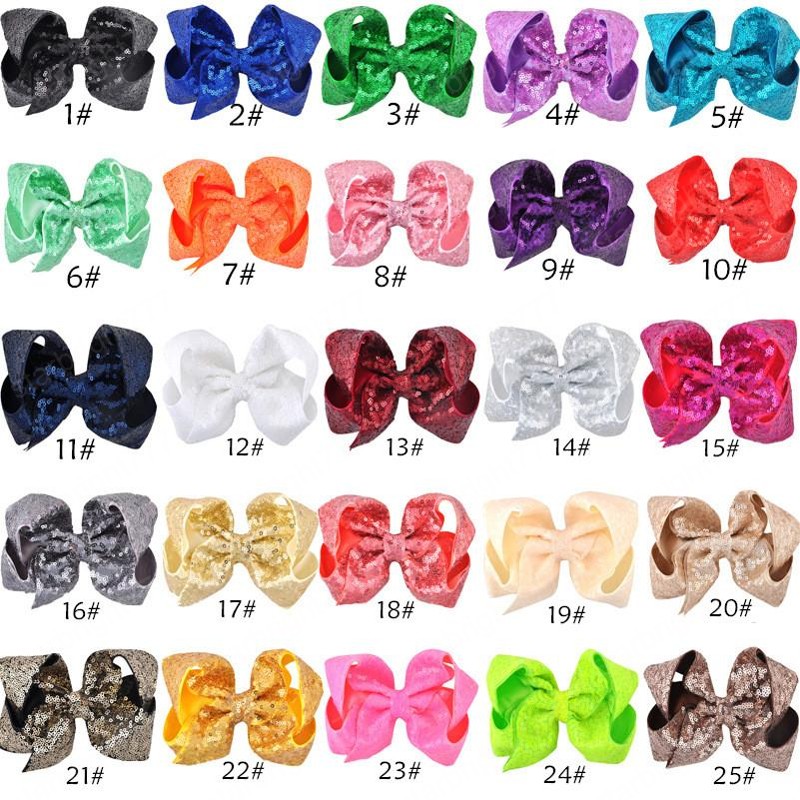 New 25 color 6 inch Girls Embroideried Sequin Hair Bows With Alligator Clips Colorful Hairpins Shinny Barrette hair clips Hair Accessories