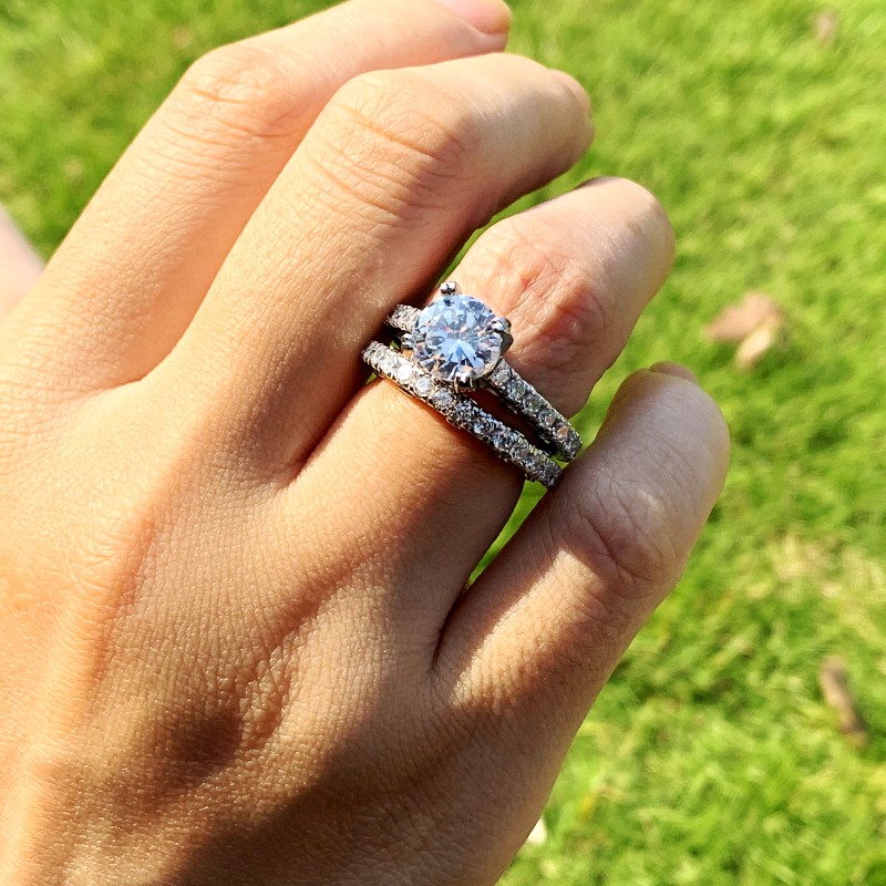 Couple Sier: Sterling Sier Round Cut Gemstone Bridal Ring Set with White Topaz, Elegant Promise Rings for Couples Free shipping