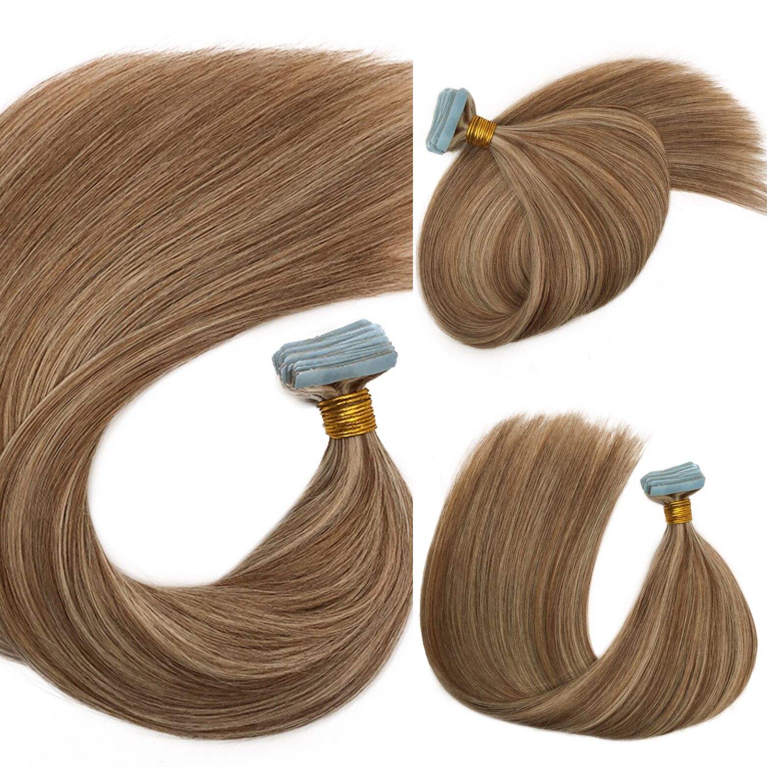 Premium Highlights Tape in Human Hair Extensions#8 color Mixed #24 Blonde color Balayage Invisiable Tape on Hair Extensions 100g/40pcs