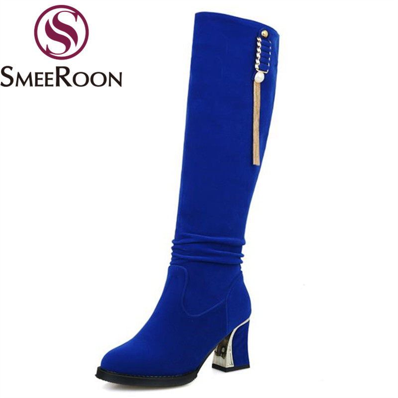 Smeeroon women's shoes chain knee high boots meticulous workmanship thick high heels boots round toe square heels winter, Black
Smeeroon women's shoes chain knee high boots meticulous workmanship thick high heels boots round toe square heels winter, Black