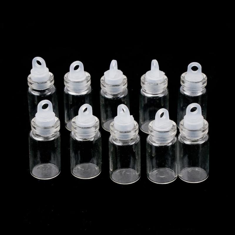 10 Pcs 1ML Portable Mini Clear Glass Wishing Bottle Drifting Bottles Vials With Plastic Cap
