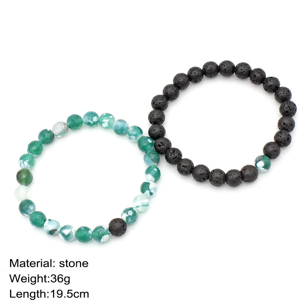 2PCS/Set Beaded Bracelets Bangles Set Natural Lava Stone Couples Distance Energy Elastic Rope Men Women Best Friend Jewelry Gift