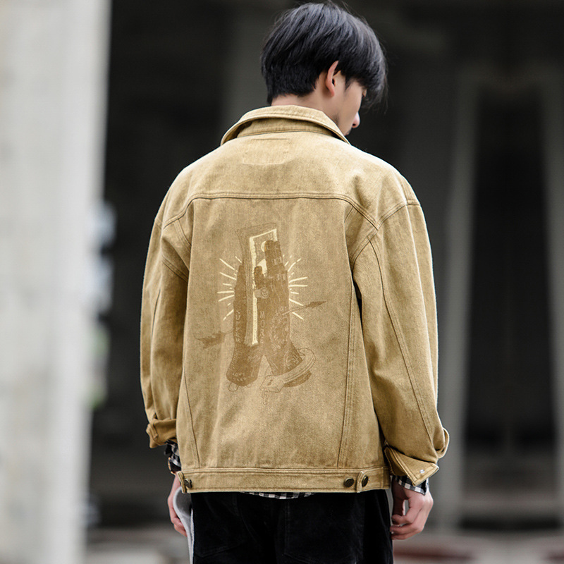 E-baihui 2020 New Style Denim Single-breasted Jacket with Large Print Back, Men's Trendy Casual Lapel Loose Jacket AJ029, White;black
E-baihui 2020 New Style Denim Single-breasted Jacket with Large Print Back, Men's Trendy Casual Lapel Loose Jacket AJ029, White;black