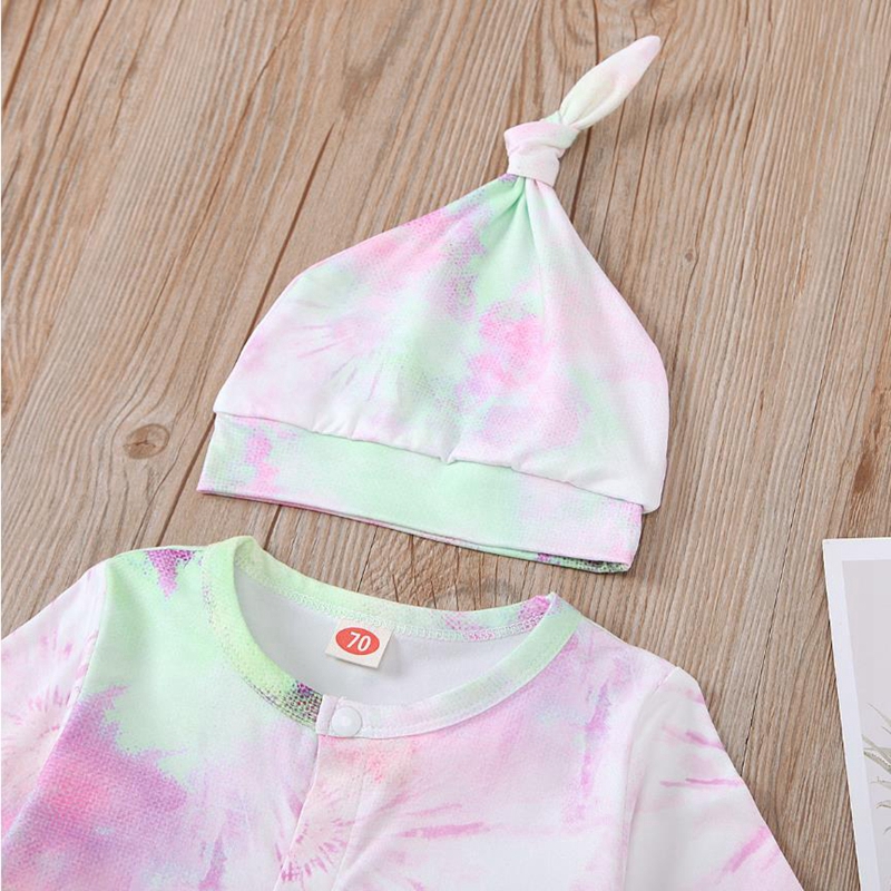 Tie Dyed Baby Romper Long Sleeve Infant Girls Jumpsuit Hat 2pcs Sets Causal Newborn Climbing Clothes Boutique Baby Clothing 10 Color DW5945