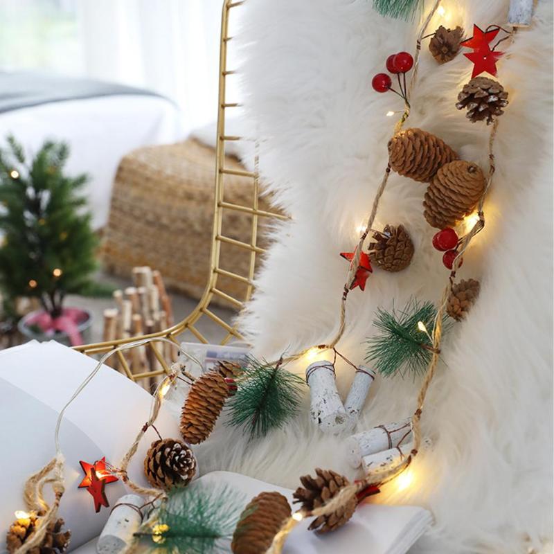2m 20led Pine Needles Fairy Light Warm White LED Copper Wire String Lights for Christmas Tree Holiday Party Bedroom Decoration