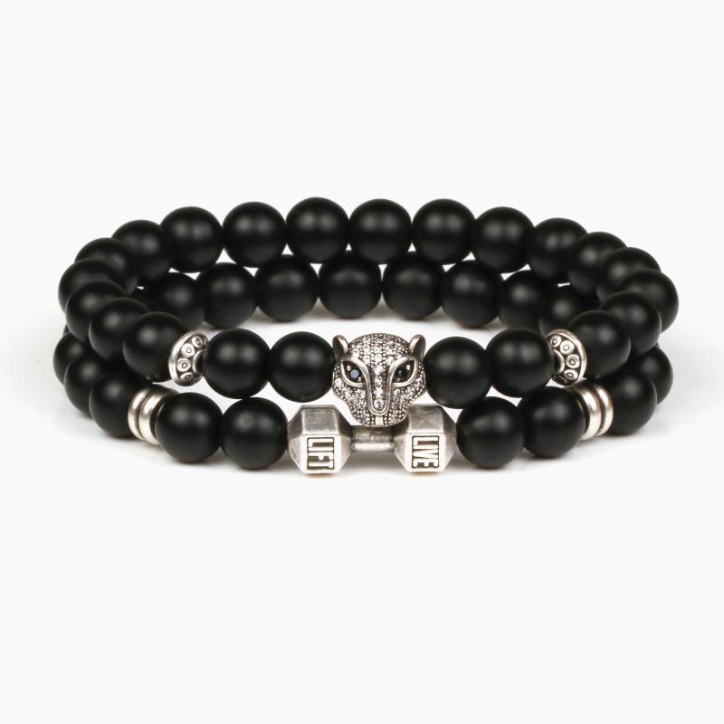 2pcs/Set barbell Leopard Bracelet Men New Matte Bead Stone Classic Vintage Style Dumbbell Charm Bracelet For Men Women Jewelry
2pcs/Set barbell Leopard Bracelet Men New Matte Bead Stone Classic Vintage Style Dumbbell Charm Bracelet For Men Women Jewelry