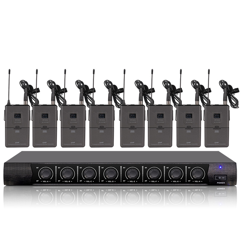 Professional wireless microphone system 8 channel lavalier microphone suitable for school performance church teaching
Professional wireless microphone system 8 channel lavalier microphone suitable for school performance church teaching