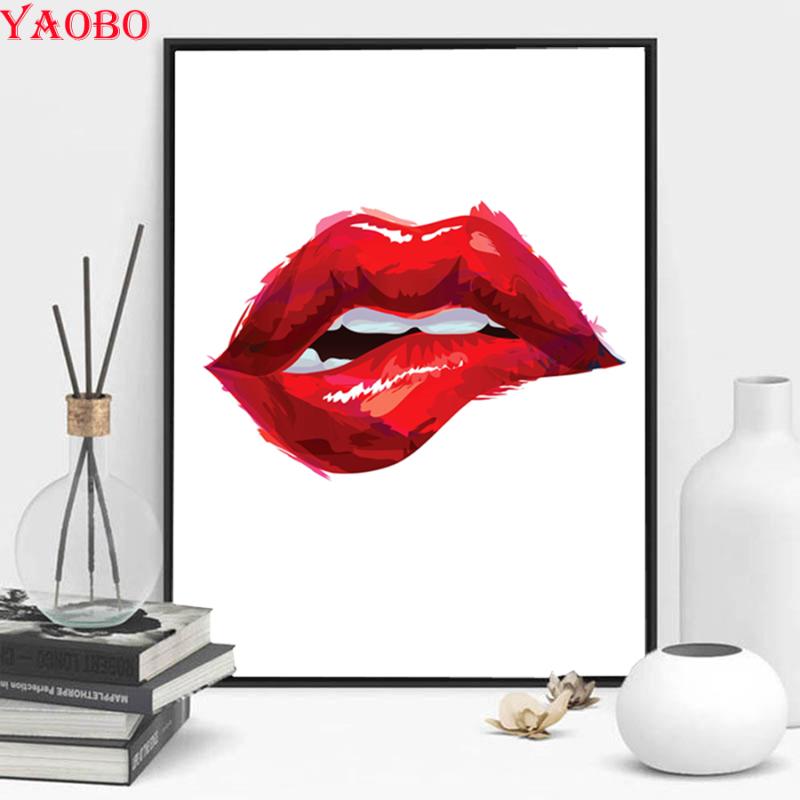 

Diy Square Round Diamond Painting Sexy Red Lips Needlework Crafts Diamond Embroidery Full Sets Mosaic Home Decor