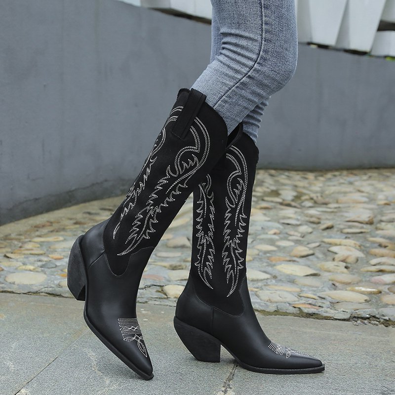 Vintage PU Leather Western Cowboy Boots Women Autumn Winter Slip on Pointed Toe Knee High Boots Woman High Heels Shoes, Beige
Vintage PU Leather Western Cowboy Boots Women Autumn Winter Slip on Pointed Toe Knee High Boots Woman High Heels Shoes, Beige