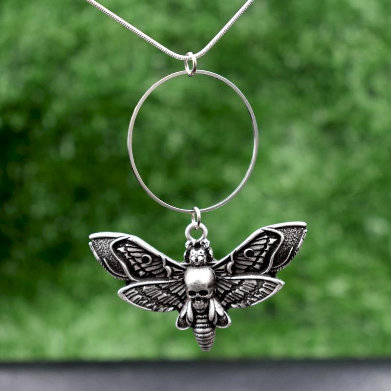 1pcs wicca dead head moth necklace under the moon