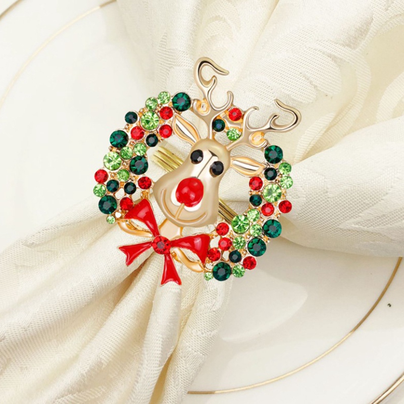 Christmas Napkin Rings - Set of 8 Napkin Holder Rings for Holiday Christmas Table Decoration Elk Buckle