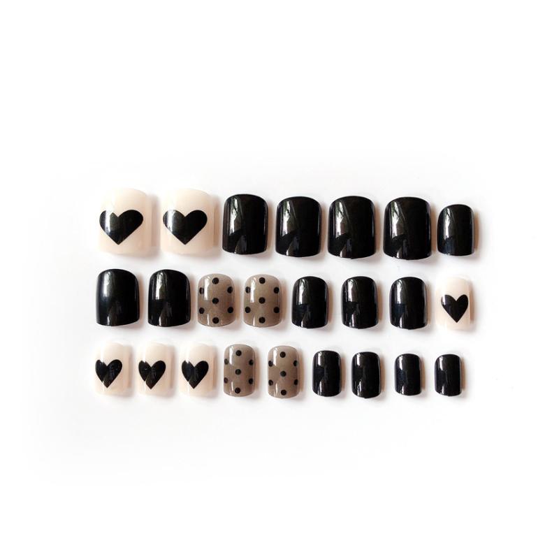 24pcs Heart-shaped Cute Pattern Acrylic Black Round Head Fake Nails Tips Decorated For Fashion Nail Art Nail Decoration Hot, White
24pcs Heart-shaped Cute Pattern Acrylic Black Round Head Fake Nails Tips Decorated For Fashion Nail Art Nail Decoration Hot, White