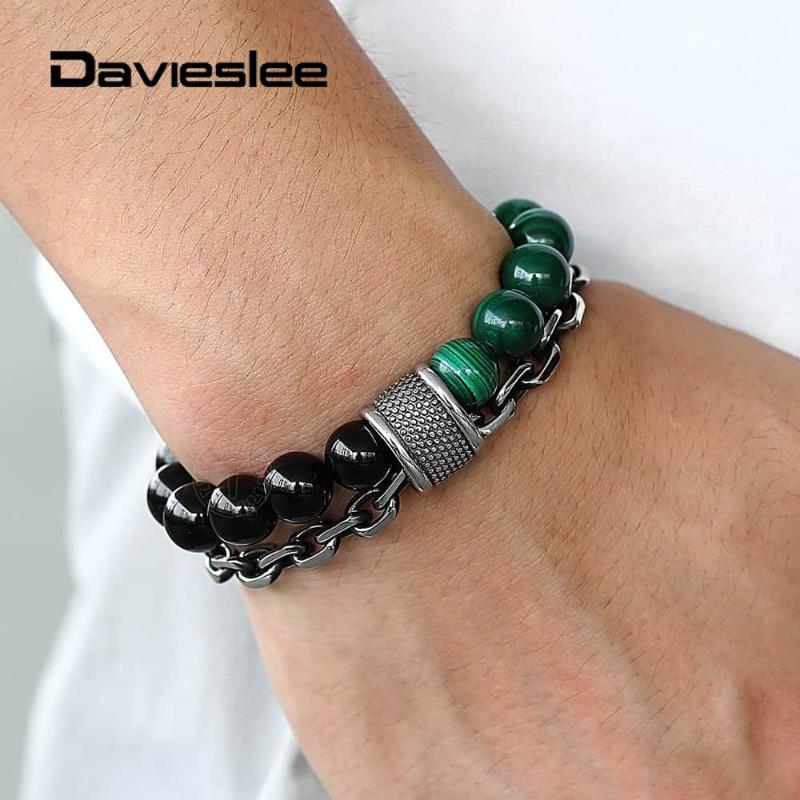 New Double Layers Mens Natural Grade A Malachite Stone Black Onyx Beads Bracelet Boys Stainless Steel Chain Bracelet DTBX00903
New Double Layers Mens Natural Grade A Malachite Stone Black Onyx Beads Bracelet Boys Stainless Steel Chain Bracelet DTBX00903